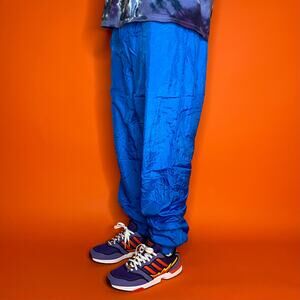 Vintage 90s Track Pants Mens L Baggy Royal Blue Nylon Joggers Lined